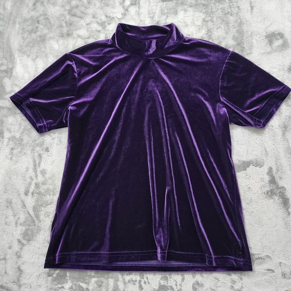 Vintage Impressions of California‎ Top Womens M Purple Velvet Mock Neck Stretch